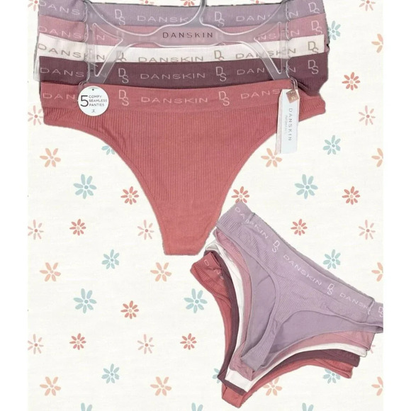 Danskin XL Fall Colors Logo Waistband Ribbed Seamless Stretch Thong Panties-5 PK - Picture 1 of 4